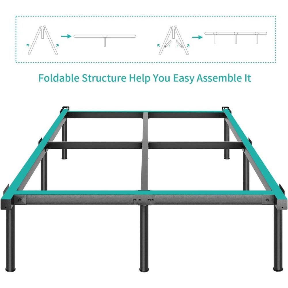 JOM Metal Bed Frame Queen Size - 14 Inch Rails Bedframe for Box Spring - Picture 2 of 7
